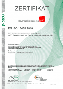 Zertifikat GED EN ISO 13485 2020